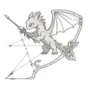 A minimalist design of Toothless from 'How to Train Your Dragon' with a bow and arrow, symbolizing the client's love for archery and dragons tattoo design idea