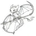 A minimalist design of Toothless from 'How to Train Your Dragon' with a bow and arrow, symbolizing the client's love for archery and dragons tattoo design idea