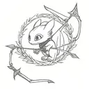 A minimalist design of Toothless from 'How to Train Your Dragon' with a bow and arrow, symbolizing the client's love for archery and dragons tattoo design idea