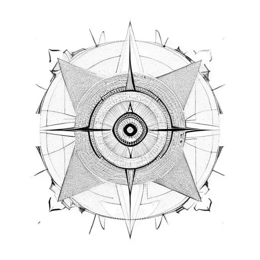A sparrow trying to find his way with a compass in his hand flies through a labyrinth-like sky. tattoo design idea