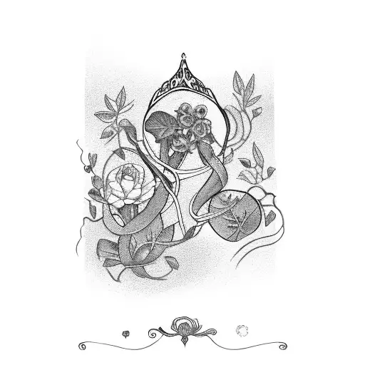 the lovers tarot card with flower and vines around it including negative space and shading tattoo design idea