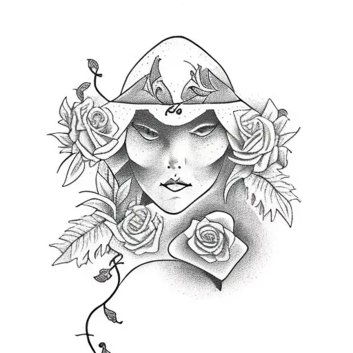 the lovers tarot card with flower and vines around it including negative space and shading tattoo design idea