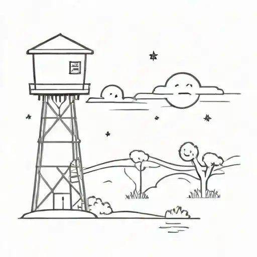 cartoon water tower with a smiley face on it tattoo design idea