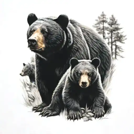 black bear and cubs  tattoo design idea