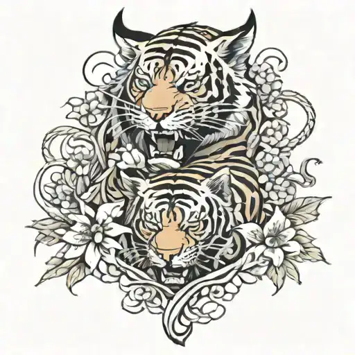 yakuza back tattoo with dragons, tigers and flowers tattoo design idea
