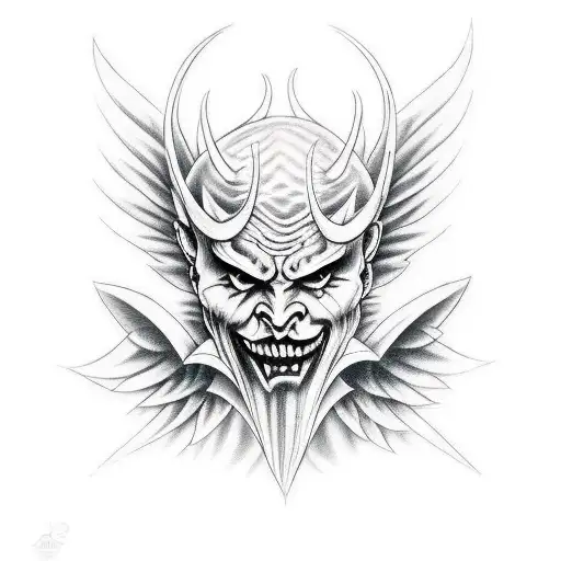 devil with angel mask tattoo design idea