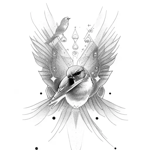 nightingale in flight with space to add other birds tattoo design idea