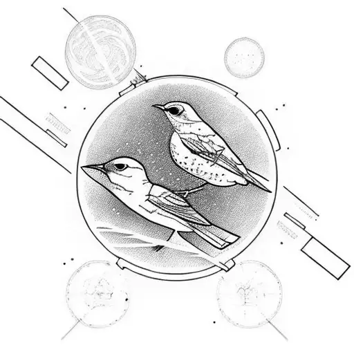 nightingale in flight with space to add other birds tattoo design idea