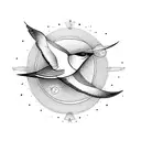 nightingale in flight with space to add other birds tattoo design idea