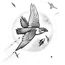 nightingale in flight with space to add other birds tattoo design idea