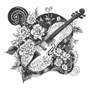 A cello surrounded by lush nature elements like flowers and vines tattoo design idea