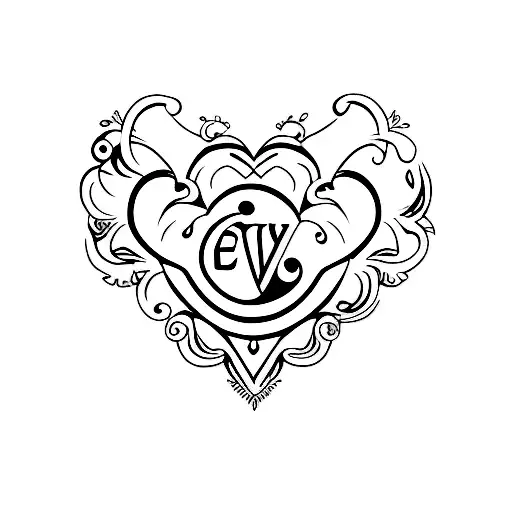 E V in heart shape tattoo design idea