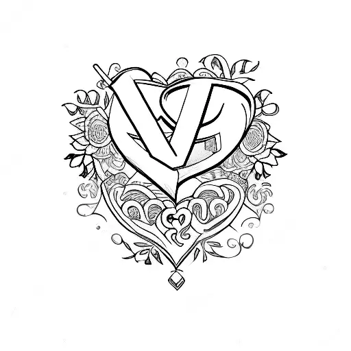 letters e and v shaped into a heart tattoo design idea