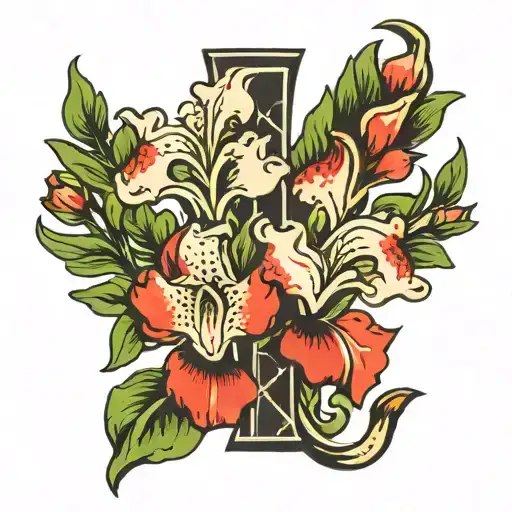 snapdragon flower with letters KTB tattoo design idea