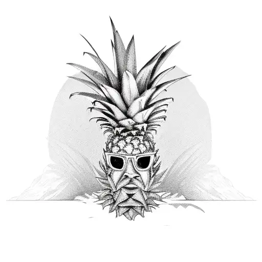 Pineapple rubber hose style with face, arms and legs tattoo design idea