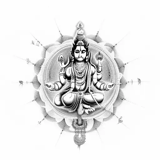 Hindu Gods Multiverse with Lord Shiva And Lord Krishna in the top tattoo design idea