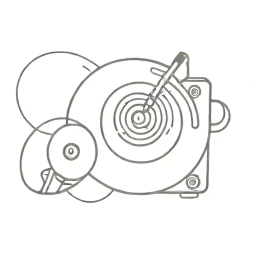 record player with moon tattoo design idea