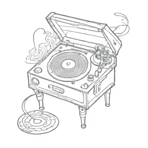 record player with music coming out of the speaker tattoo design idea