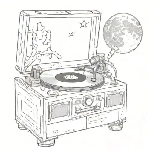 record player with moon tattoo design idea