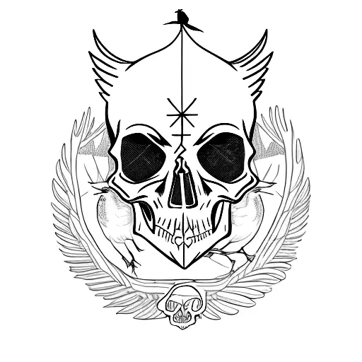 skull with Cardinal bird  tattoo design idea