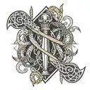 halberd wrapped in oroboros snakes  tattoo design idea