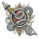 halberd wrapped in oroboros snakes  tattoo design idea