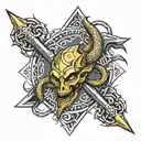 halberd wrapped in oroboros snakes  tattoo design idea