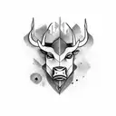 Create a unique and balanced tattoo design featuring a non-colored, shaded representation of a half bull face and a half tattoo design idea