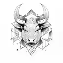 Create a unique and balanced tattoo design featuring a non-colored, shaded representation of a half bull face and a half tattoo design idea