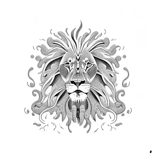 A majestic lion swimming in the deep sea surrounded by colorful coral reefs. tattoo design idea