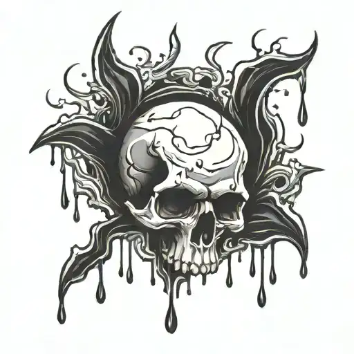 skull crying black tears melting into abstact black waves tattoo design idea