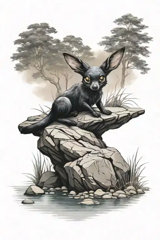 Umbreon on a rock by the lake tattoo design idea