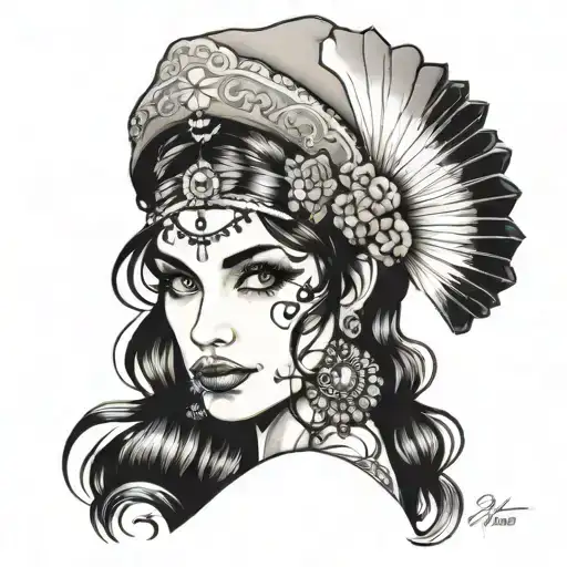 gypsy girl side profile tattoo design idea