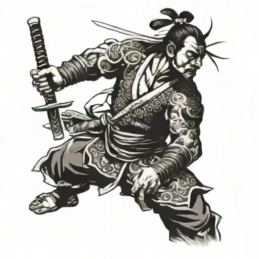 16 Ghetto samurai fighting tattoo design idea