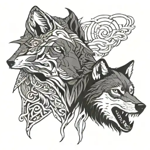 wolf and savage tattoo design idea