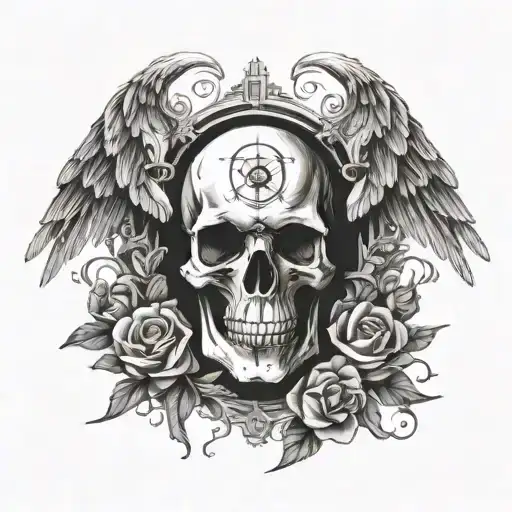 guild and skull wings freedom tattoo design idea