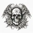 guild and skull wings freedom tattoo design idea