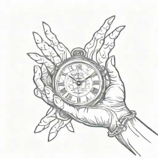 a clock melting between two hands holding tattoo design idea