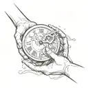 a clock melting between two hands holding tattoo design idea