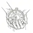 a clock melting between two hands holding tattoo design idea