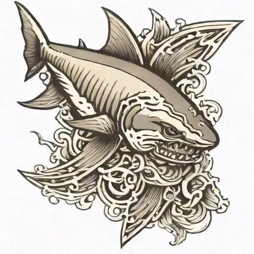 create a pisces shark with sHARP TEETH LIKE CLAW   tattoo design idea
