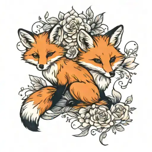 mom fox and baby fox tattoo design idea