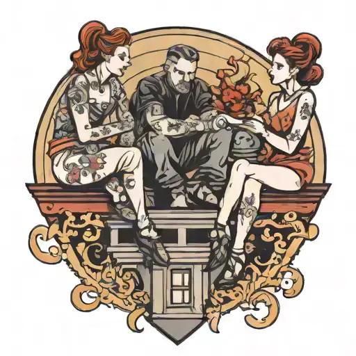 four people sitting on a roof tattoo design idea