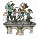 four people dancing on a roof tattoo design idea