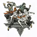 four people dancing on a roof tattoo design idea