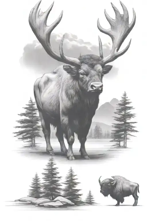  buffalo standing in front tattoo design idea
