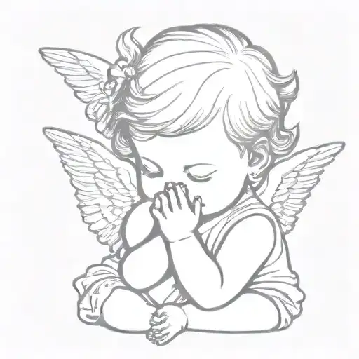 2 baby angels praying mini tattoo tattoo design idea