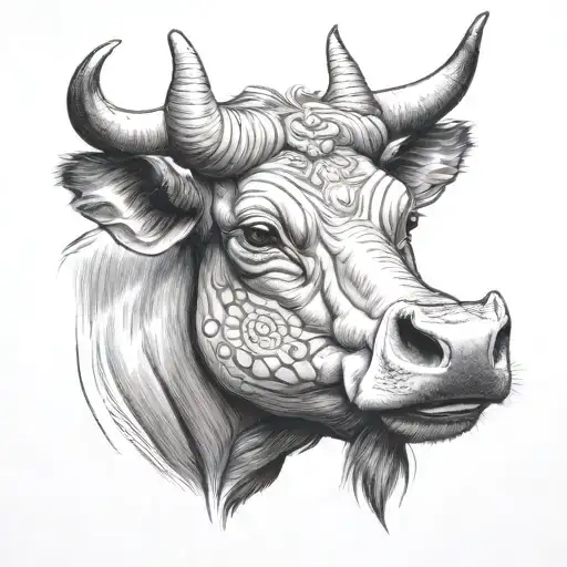 realistic carabao head looking straight tropical island tattoo design idea