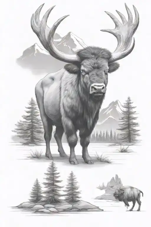 bison standing in front  tattoo design idea
