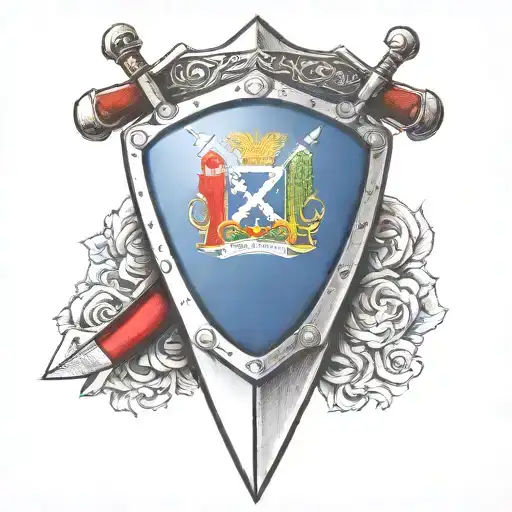 knife with haitian flag shield tattoo design idea